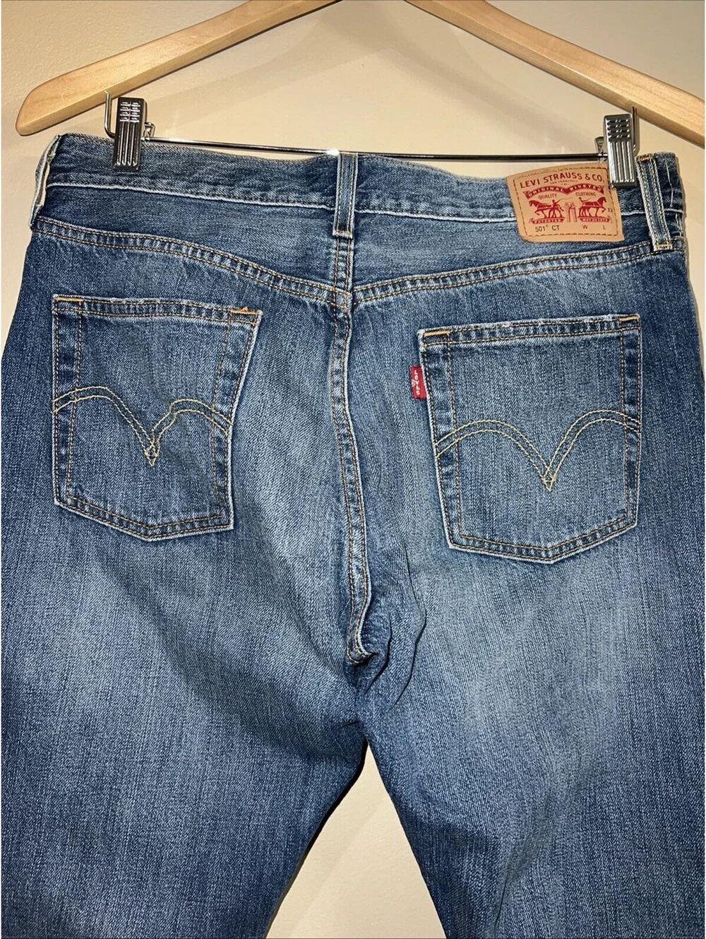 Levi's Buttonfly 501 Straight Leg Distressed Medium Wash Denim-  W28